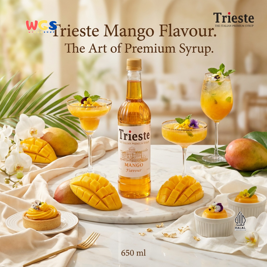 Trieste Mango Flavour Syrup 650ml - Sirup Mangga Premium Halal untuk Soda, Tea, Latte & Dessert
