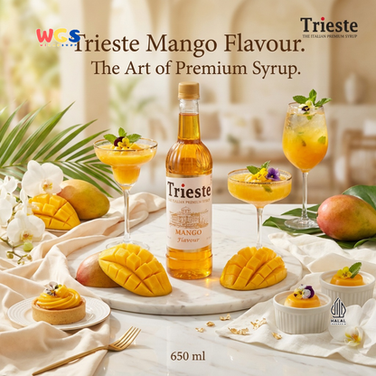 Trieste Mango Flavour Syrup 650ml - Sirup Mangga Premium Halal untuk Soda, Tea, Latte & Dessert
