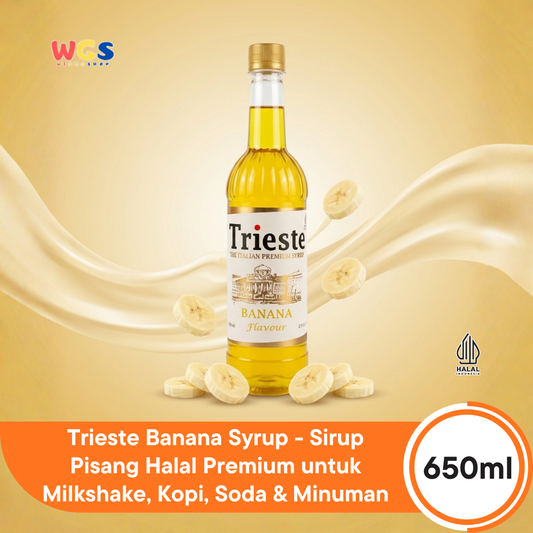 Trieste Banana Syrup 650ml - Sirup Pisang Halal Premium untuk Milkshake, Kopi, Soda & Minuman