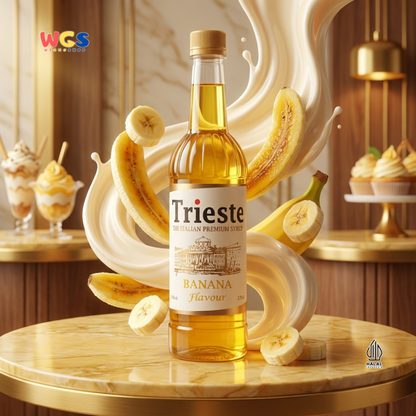 Trieste Banana Syrup 650ml - Sirup Pisang Halal Premium untuk Milkshake, Kopi, Soda & Minuman