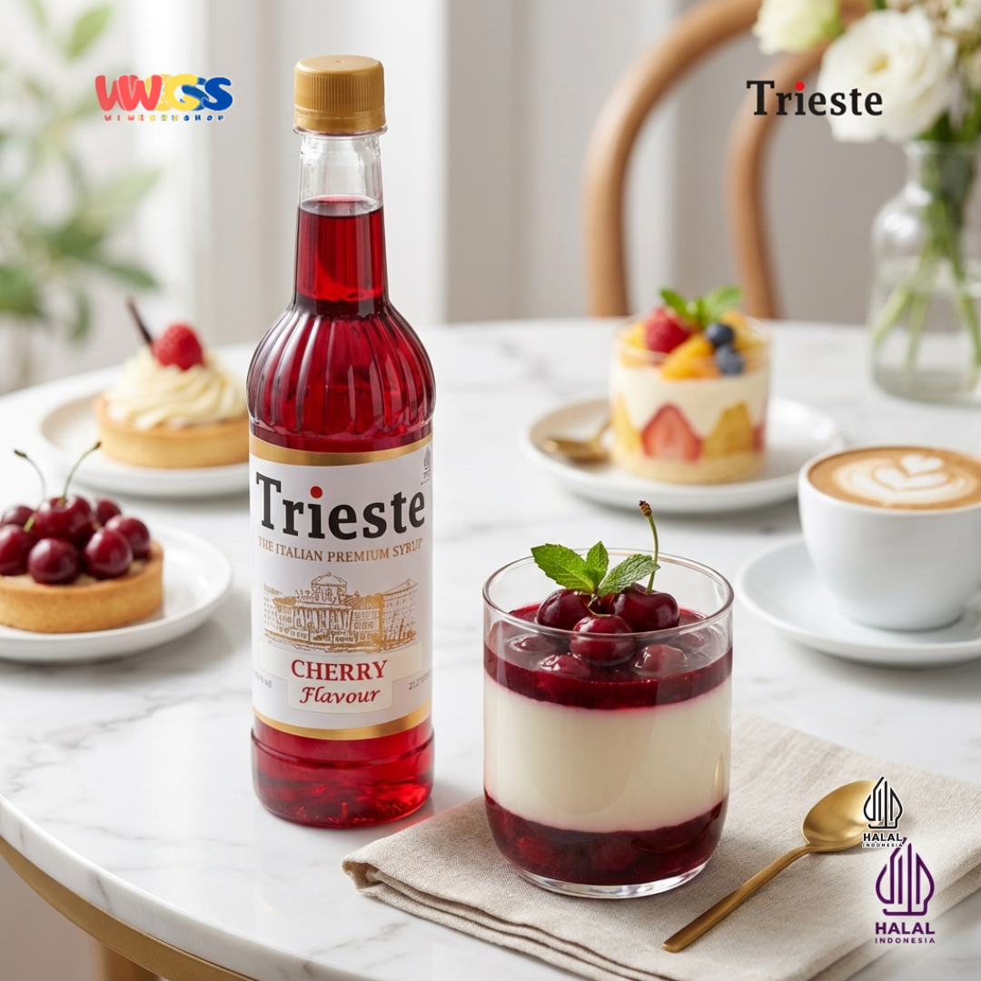 Trieste Cherry Syrup Flavour 650ml - Sirup Cherry Premium untuk Minuman, Soda, Mocktail dan Dessert