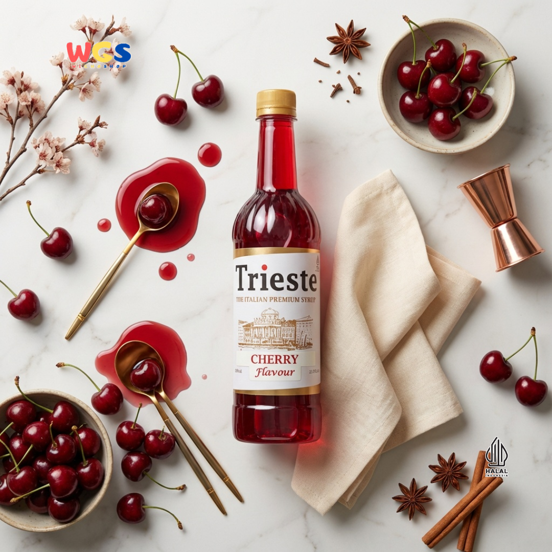 Trieste Cherry Syrup Flavour 650ml - Sirup Cherry Premium untuk Minuman, Soda, Mocktail dan Dessert