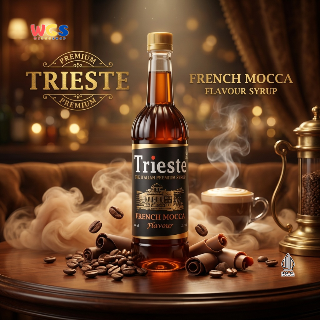 Trieste Syrup Premium French Mocca Flavor 650ml – Coffee Chocolate Flavored Syrup for Drinks &amp; Desserts