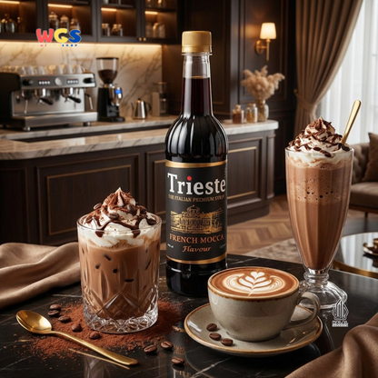 Trieste Syrup Premium French Mocca Flavor 650ml – Coffee Chocolate Flavored Syrup for Drinks &amp; Desserts