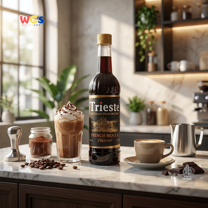 Trieste Syrup Premium French Mocca Flavor 650ml – Coffee Chocolate Flavored Syrup for Drinks &amp; Desserts