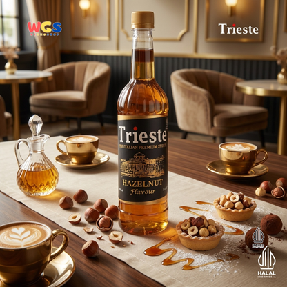 Trieste Hazelnut Syrup 650ml - Sirup Hazelnut Halal Premium untuk Kopi, Latte & Minuman