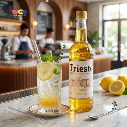 Trieste Lemon Syrup 650ml - Sirup Lemon Halal Premium untuk Tea, Soda & Mocktail