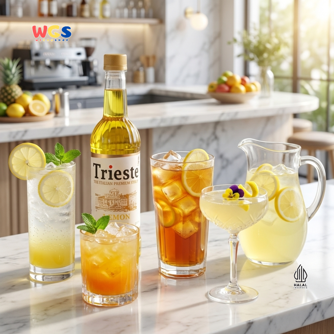 Trieste Lemon Syrup 650ml - Sirup Lemon Halal Premium untuk Tea, Soda & Mocktail