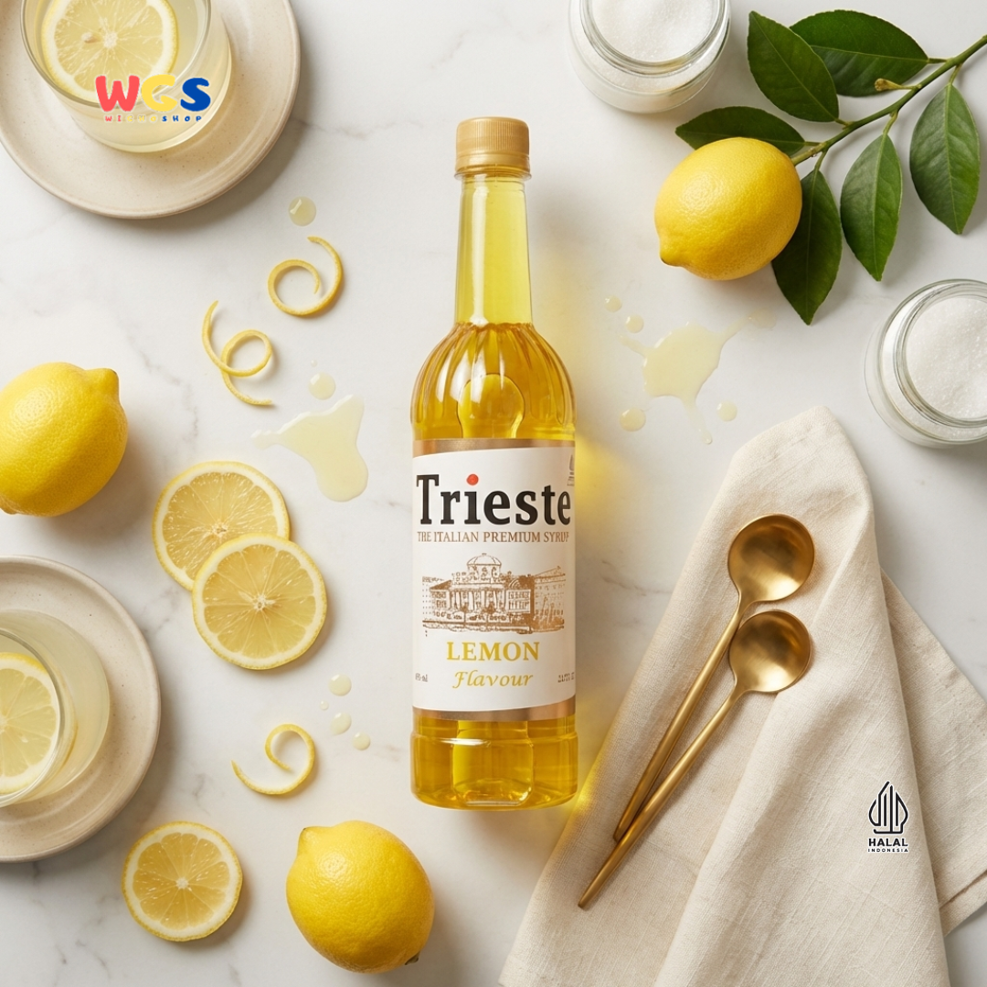 Trieste Lemon Syrup 650ml - Sirup Lemon Halal Premium untuk Tea, Soda & Mocktail