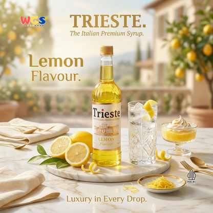 Trieste Lemon Syrup 650ml - Sirup Lemon Halal Premium untuk Tea, Soda & Mocktail