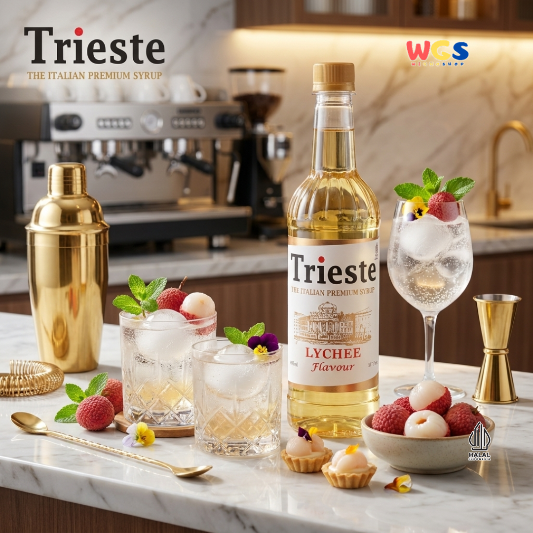 Trieste Lychee Syrup Flavour 650ml - Sirup Premium Rasa Leci untuk Mocktail, Soda, Tea & Dessert