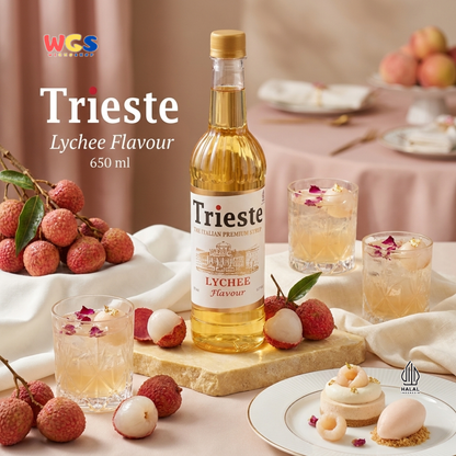 Trieste Lychee Syrup Flavour 650ml - Sirup Premium Rasa Leci untuk Mocktail, Soda, Tea & Dessert