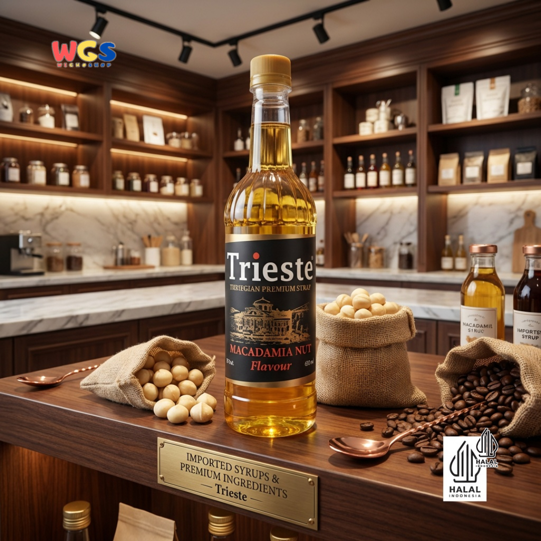 Trieste Macadamia Nut Syrup 650ml - Sirup Macadamia Halal Premium untuk Kopi, Latte & Minuman