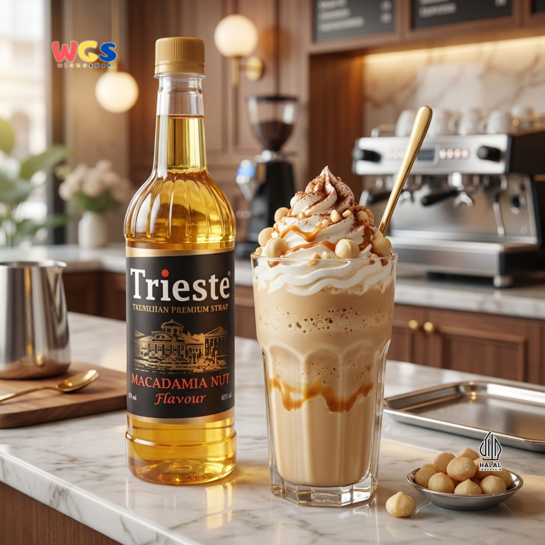 Trieste Macadamia Nut Syrup 650ml - Sirup Macadamia Halal Premium untuk Kopi, Latte & Minuman
