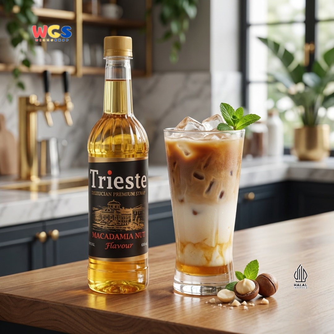 Trieste Macadamia Nut Syrup 650ml - Sirup Macadamia Halal Premium untuk Kopi, Latte & Minuman