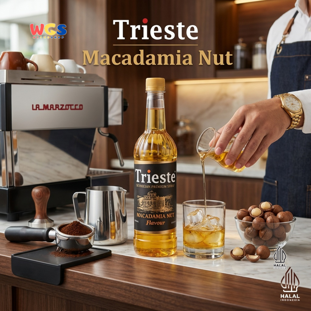 Trieste Macadamia Nut Syrup 650ml - Sirup Macadamia Halal Premium untuk Kopi, Latte & Minuman