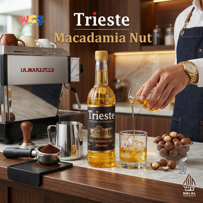 Trieste Macadamia Nut Syrup 650ml - Sirup Macadamia Halal Premium untuk Kopi, Latte & Minuman