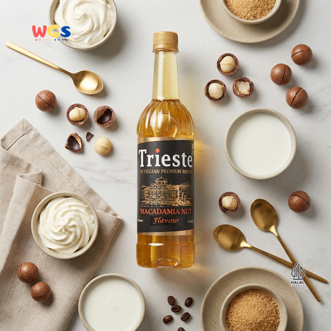 Trieste Macadamia Nut Syrup 650ml - Sirup Macadamia Halal Premium untuk Kopi, Latte & Minuman
