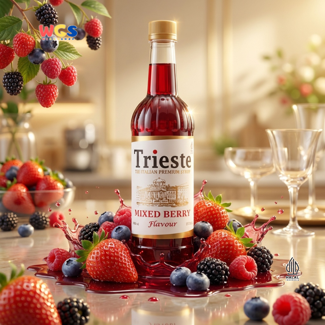 Trieste Mixed Berry Flavor Syrup Premium 650ml - Halal MUI - Trendy Drink - Bubble Tea - Soda