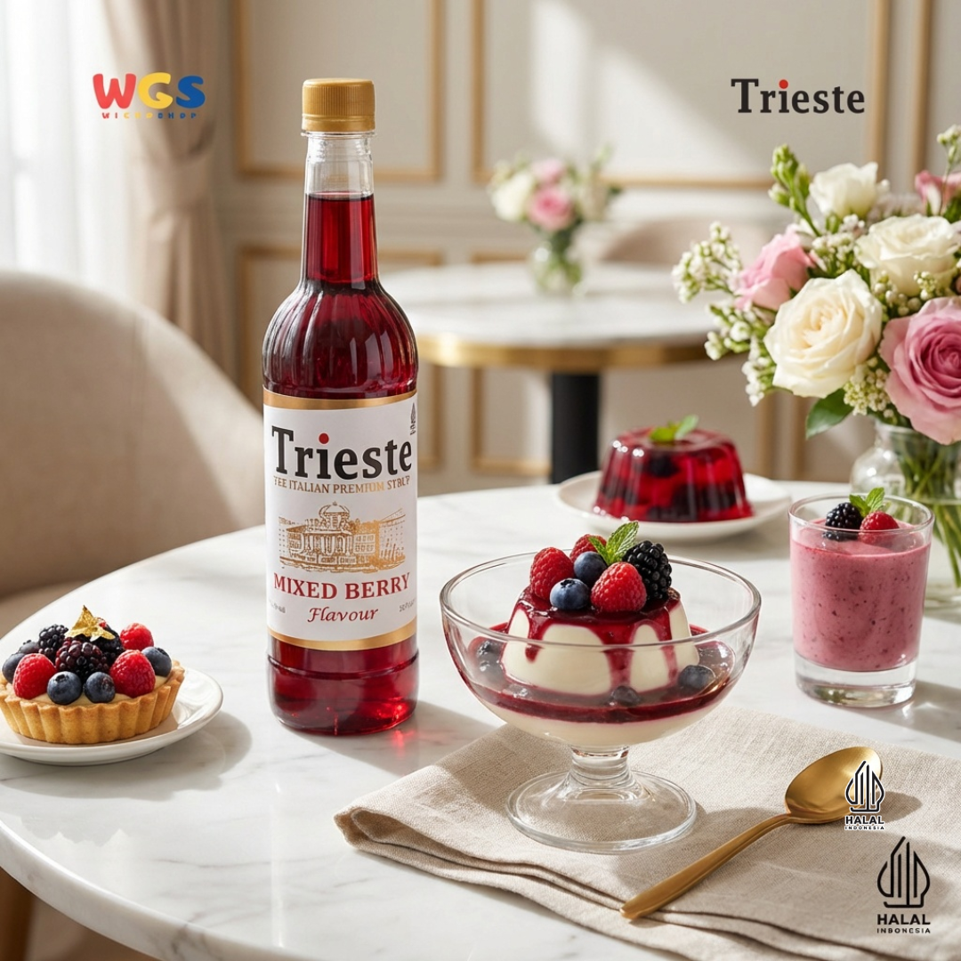 Trieste Mixed Berry Flavor Syrup Premium 650ml - Halal MUI - Trendy Drink - Bubble Tea - Soda