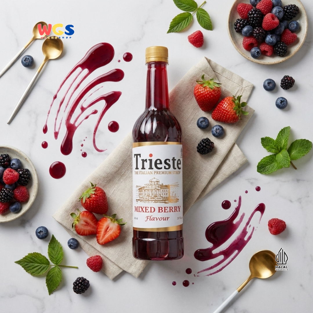Trieste Mixed Berry Flavor Syrup Premium 650ml - Halal MUI - Trendy Drink - Bubble Tea - Soda