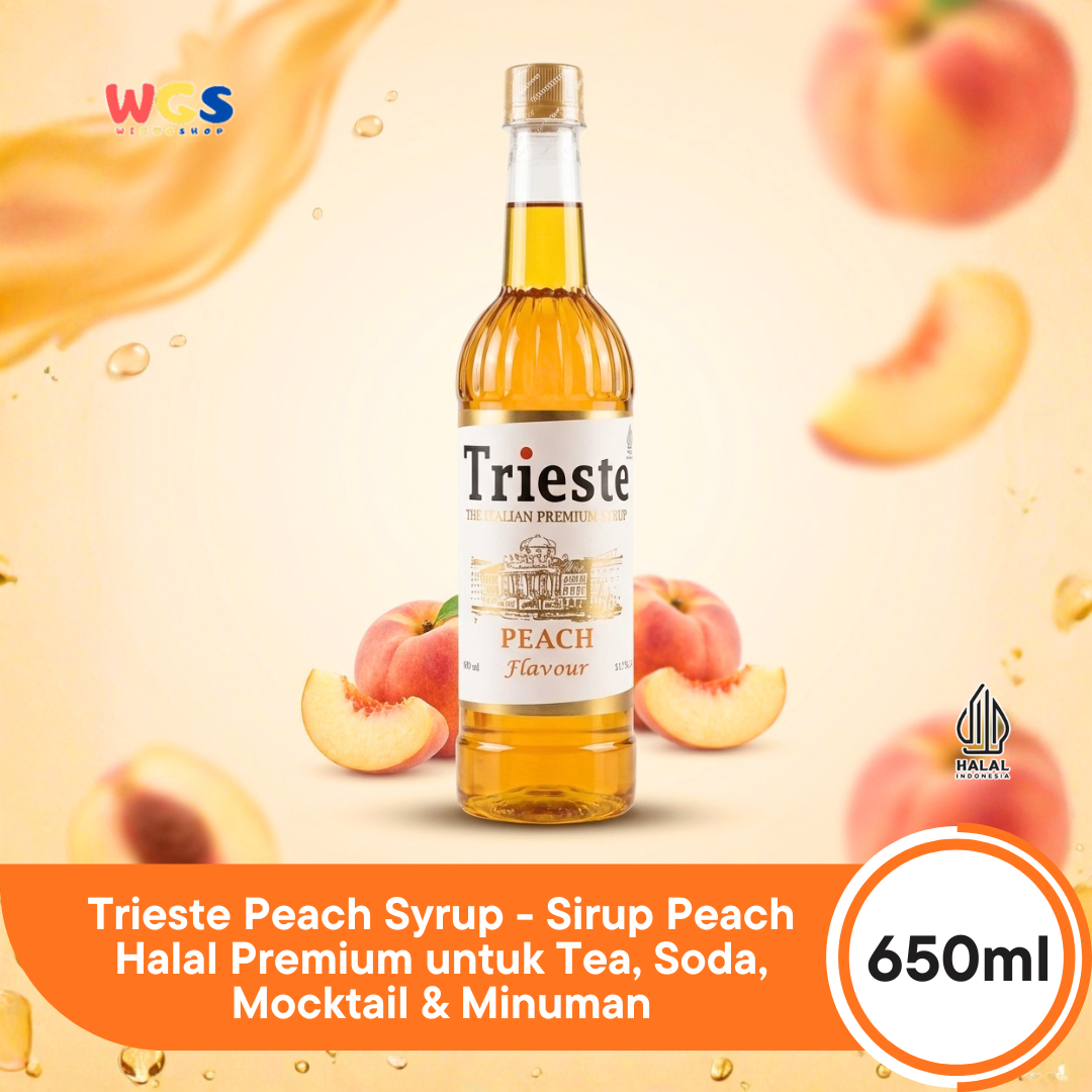 Trieste Peach Syrup 650ml - Sirup Peach Halal Premium untuk Tea, Soda, Mocktail & Minuman