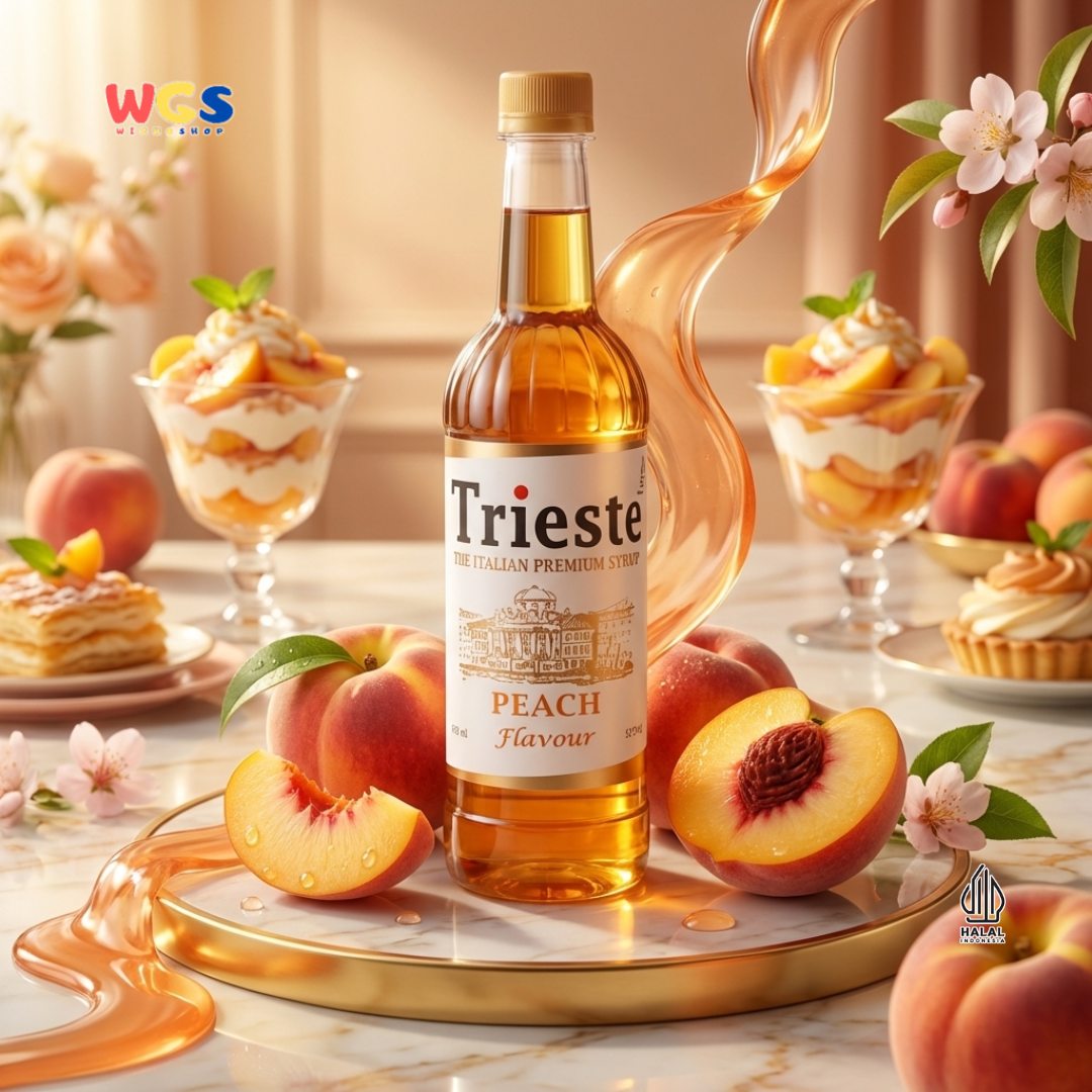 Trieste Peach Syrup 650ml - Sirup Peach Halal Premium untuk Tea, Soda, Mocktail & Minuman