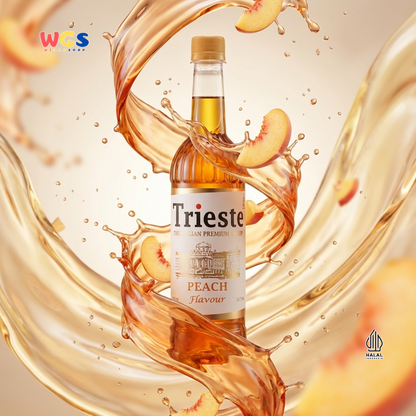 Trieste Peach Syrup 650ml - Sirup Peach Halal Premium untuk Tea, Soda, Mocktail & Minuman