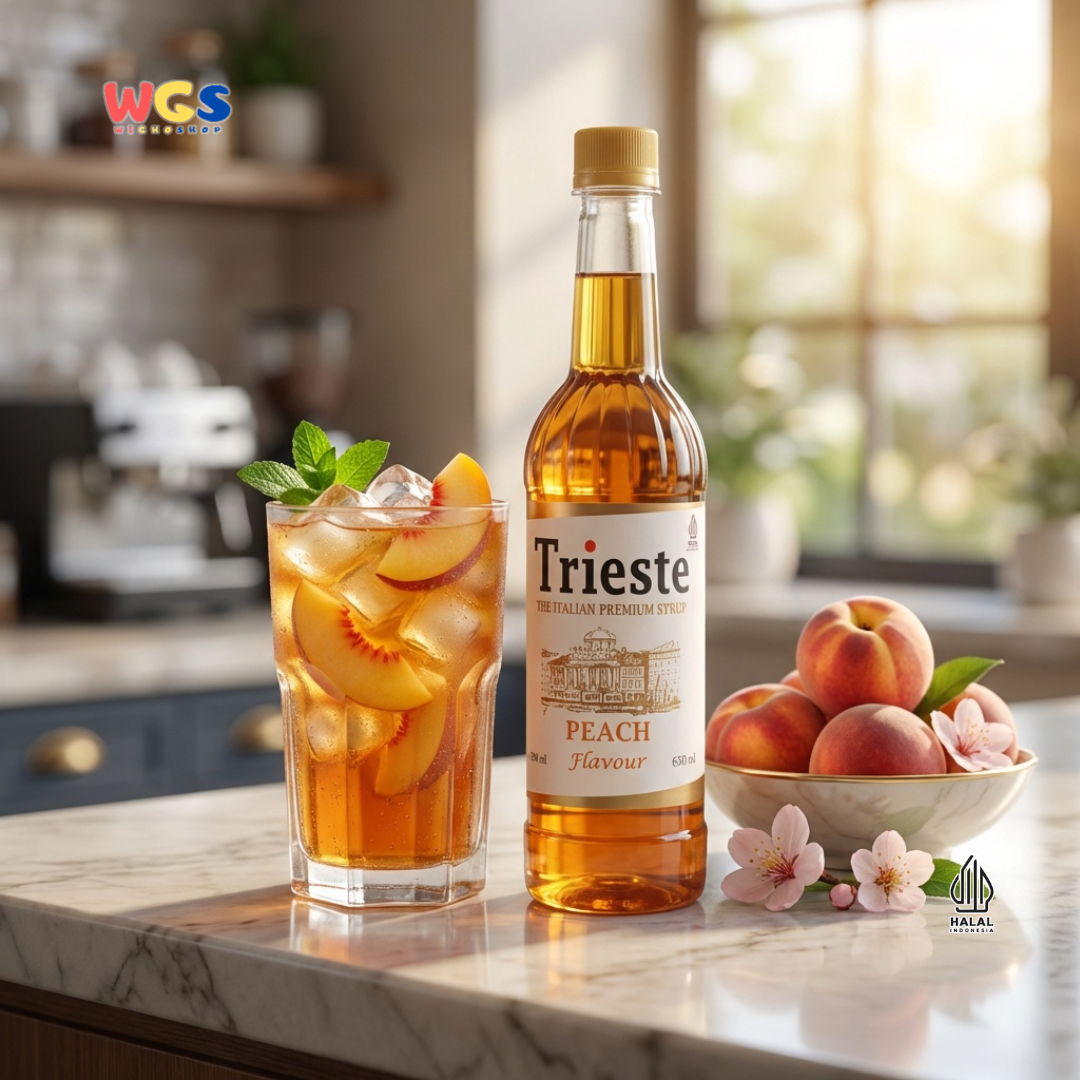 Trieste Peach Syrup 650ml - Sirup Peach Halal Premium untuk Tea, Soda, Mocktail & Minuman