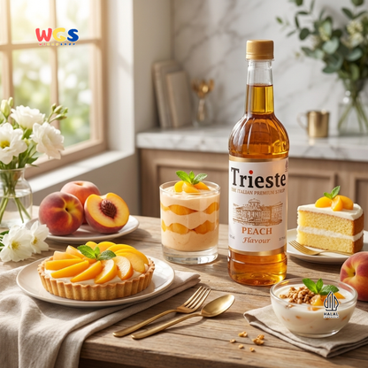 Trieste Peach Syrup 650ml - Sirup Peach Halal Premium untuk Tea, Soda, Mocktail & Minuman