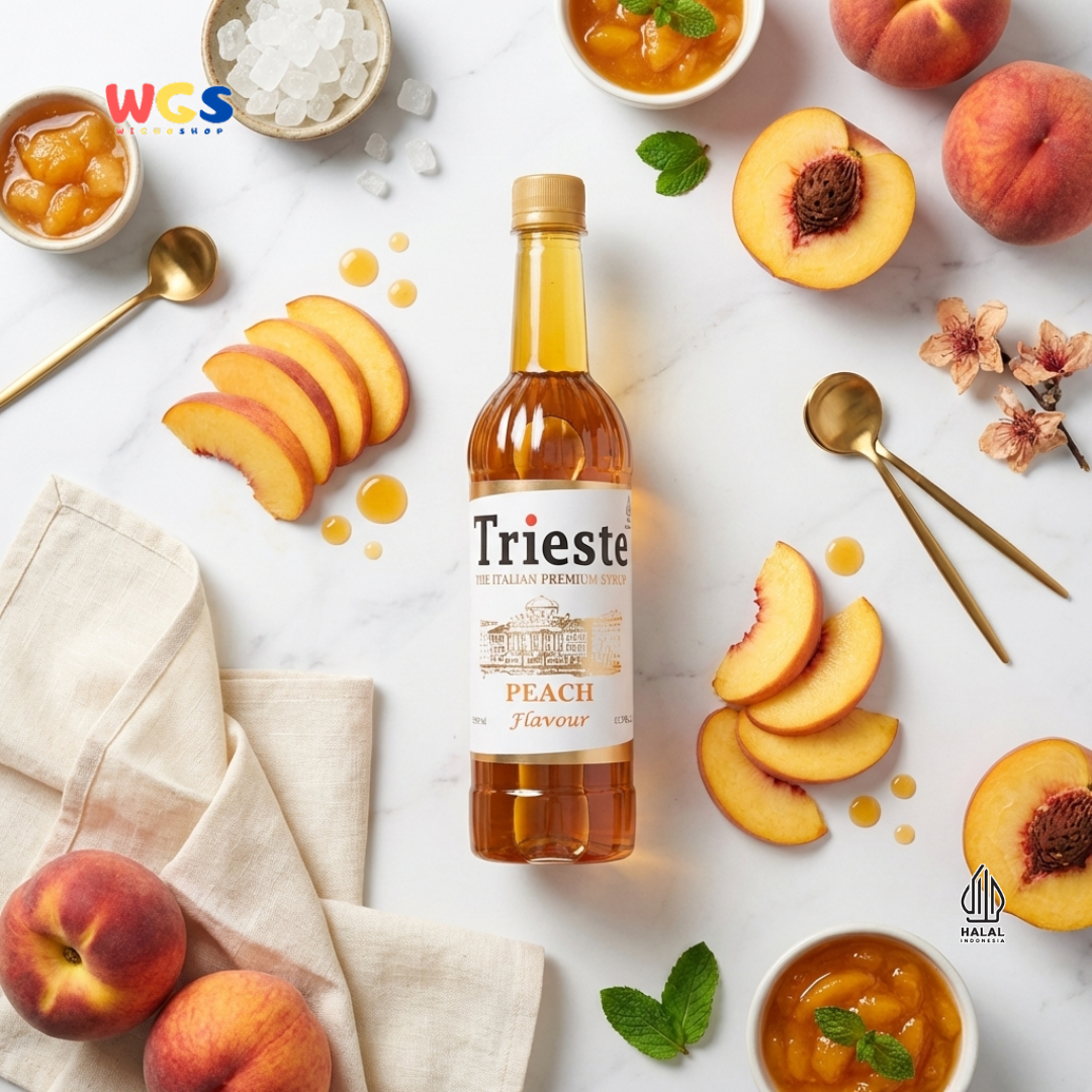 Trieste Peach Syrup 650ml - Sirup Peach Halal Premium untuk Tea, Soda, Mocktail & Minuman