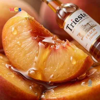 Trieste Peach Syrup 650ml - Sirup Peach Halal Premium untuk Tea, Soda, Mocktail & Minuman