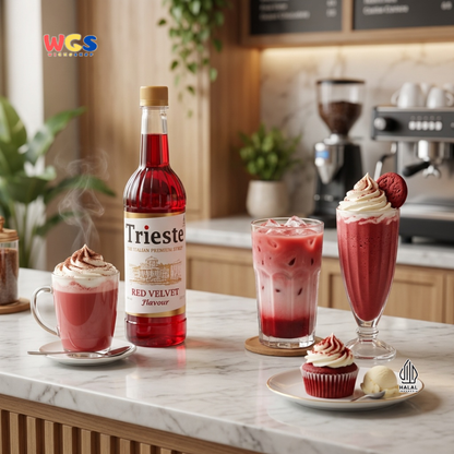 Trieste Red Velvet Syrup 650ml - Sirup Red Velvet Halal Premium untuk Latte, Milk & Dessert