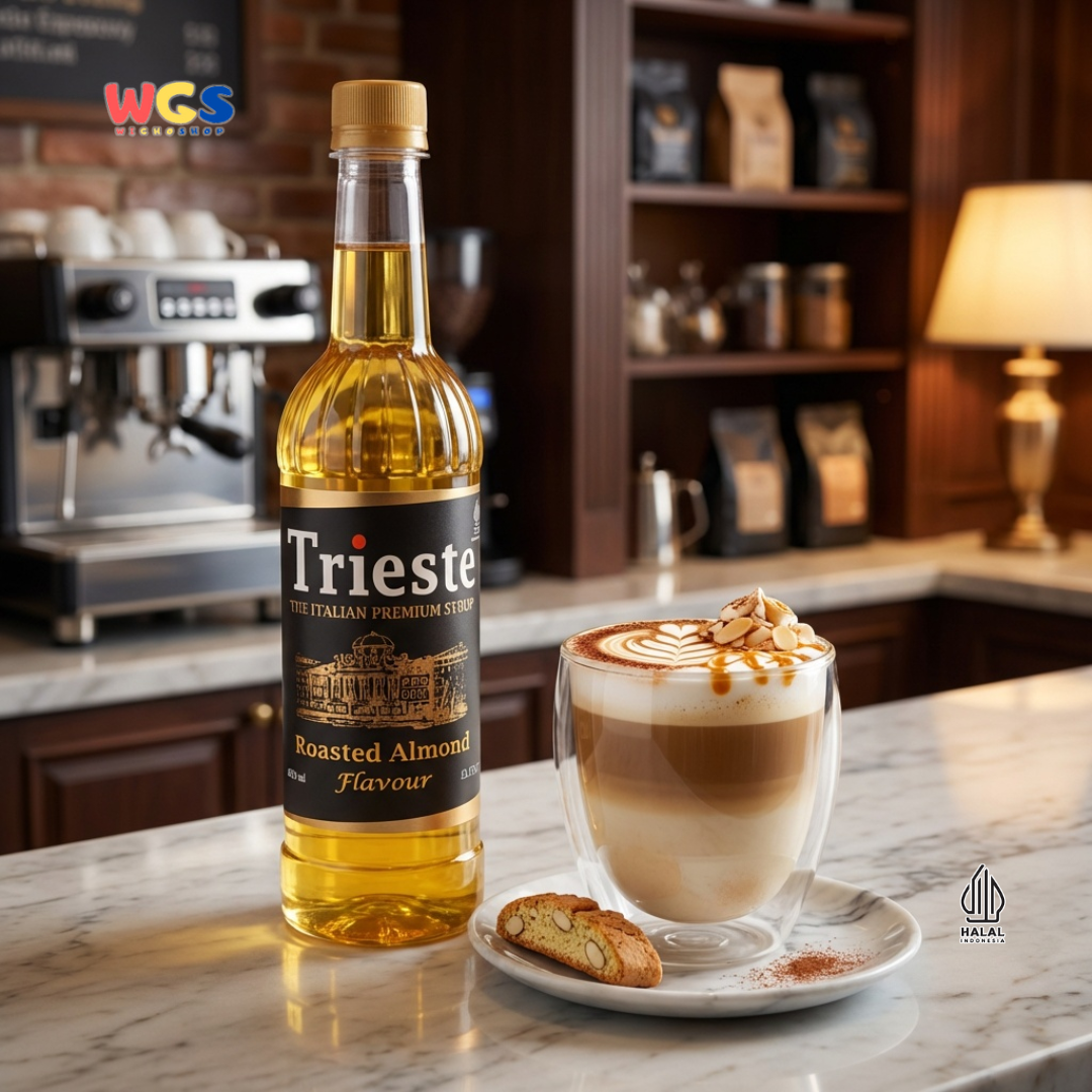 Trieste Roasted Almond Flavor Syrup Premium 650ml - Halal MUI - Trendy Drink - Bubble Tea