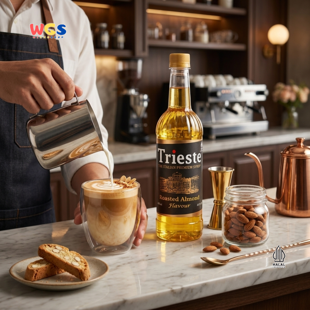 Trieste Roasted Almond Flavor Syrup Premium 650ml - Halal MUI - Trendy Drink - Bubble Tea