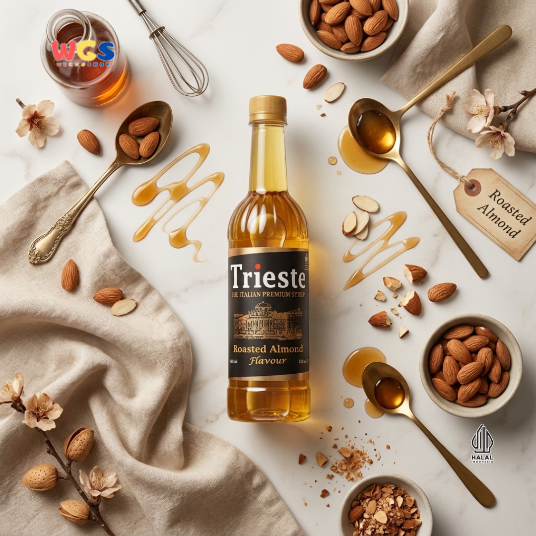 Trieste Roasted Almond Flavor Syrup Premium 650ml - Halal MUI - Trendy Drink - Bubble Tea