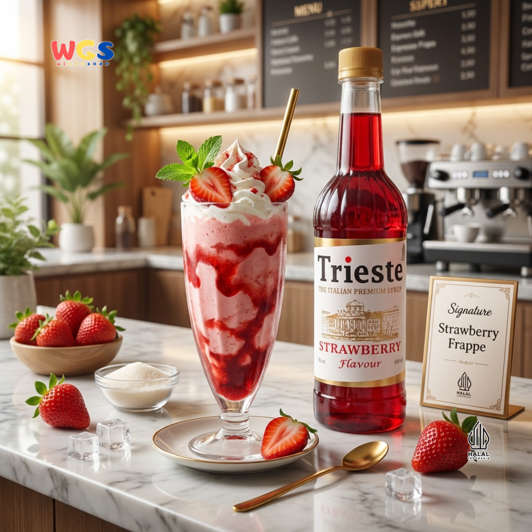 Trieste Strawberry Syrup 650ml - Sirup Stroberi Halal Premium untuk Soda, Tea & Minuman
