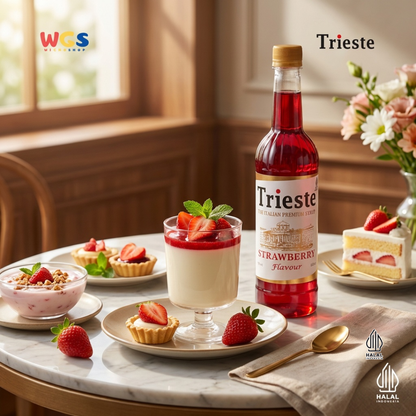 Trieste Strawberry Syrup 650ml - Sirup Stroberi Halal Premium untuk Soda, Tea & Minuman
