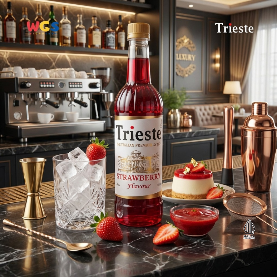 Trieste Strawberry Syrup 650ml - Sirup Stroberi Halal Premium untuk Soda, Tea & Minuman