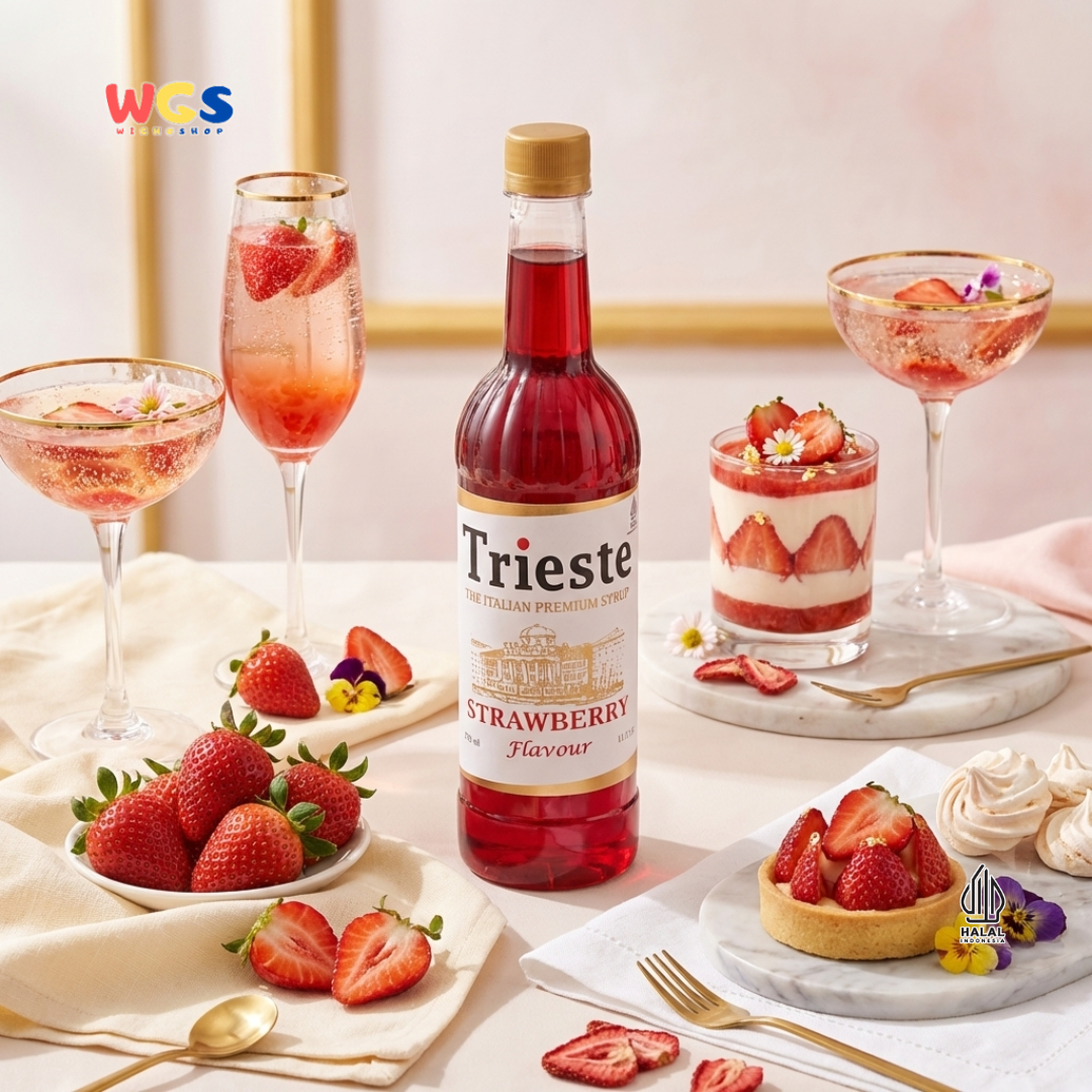 Trieste Strawberry Syrup 650ml - Sirup Stroberi Halal Premium untuk Soda, Tea & Minuman