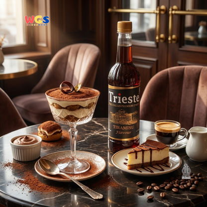 Trieste Tiramisu Syrup Flavour 650ml - Sirup Tiramisu Premium untuk Kopi, Latte, Dessert dan Topping