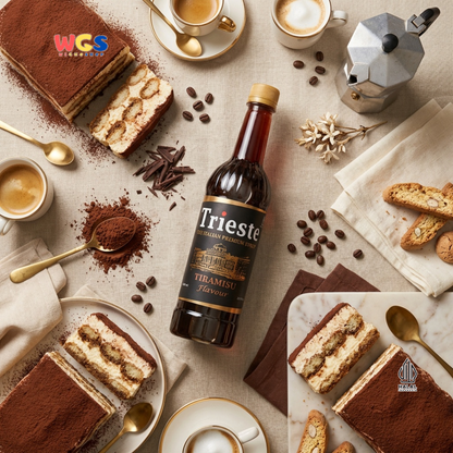 Trieste Tiramisu Syrup Flavour 650ml - Sirup Tiramisu Premium untuk Kopi, Latte, Dessert dan Topping