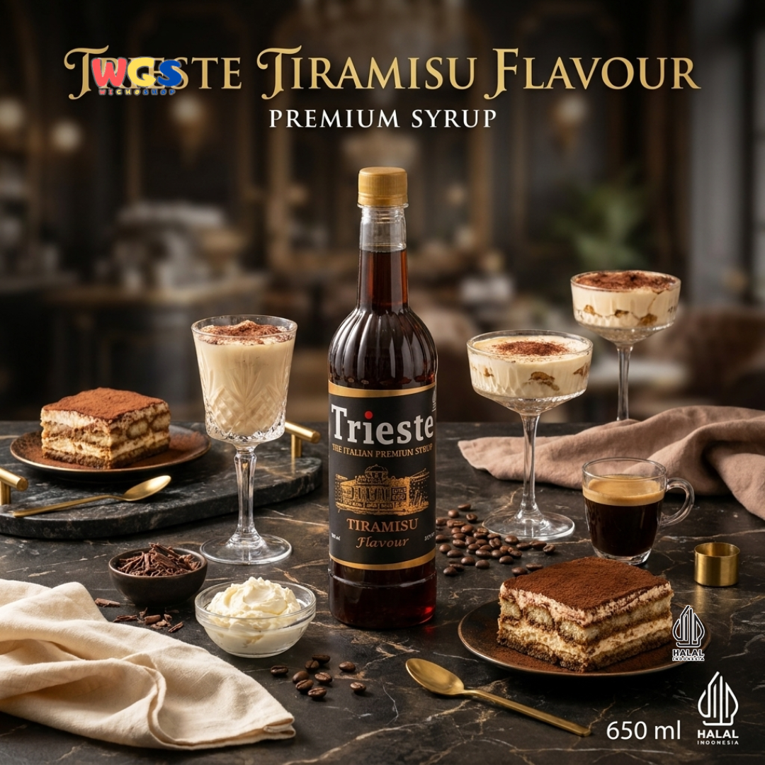 Trieste Tiramisu Syrup Flavour 650ml - Sirup Tiramisu Premium untuk Kopi, Latte, Dessert dan Topping