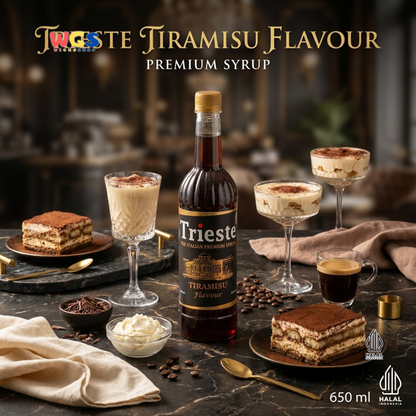 Trieste Tiramisu Syrup Flavour 650ml - Sirup Tiramisu Premium untuk Kopi, Latte, Dessert dan Topping