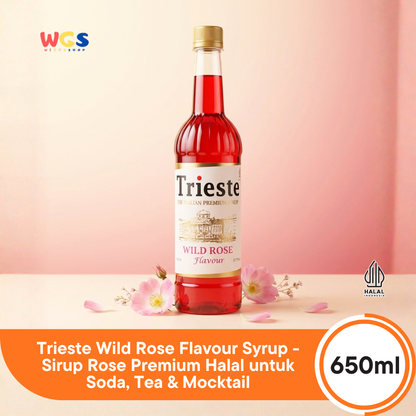 Trieste Wild Rose Flavour Syrup 650ml - Sirup Rose Premium Halal untuk Soda, Tea & Mocktail