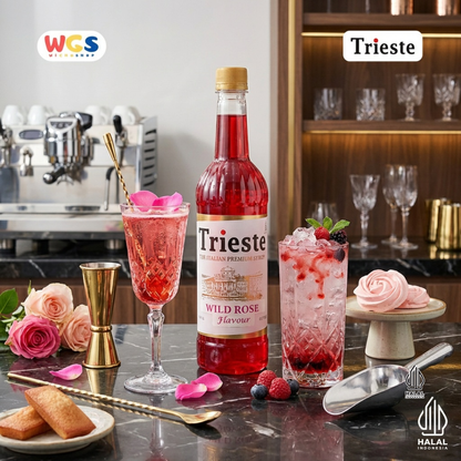 Trieste Wild Rose Flavour Syrup 650ml - Sirup Rose Premium Halal untuk Soda, Tea & Mocktail