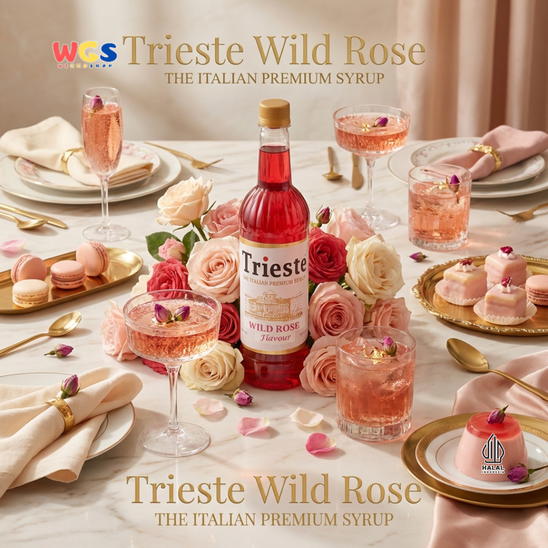 Trieste Wild Rose Flavour Syrup 650ml - Sirup Rose Premium Halal untuk Soda, Tea & Mocktail