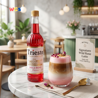 Trieste Wild Rose Flavour Syrup 650ml - Sirup Rose Premium Halal untuk Soda, Tea & Mocktail