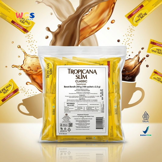 Tropicana Slim Classic Sweetener 250g (100 Sachet x 2.5g) - Pemanis Pengganti Gula Kopi Teh Minuman Dapur