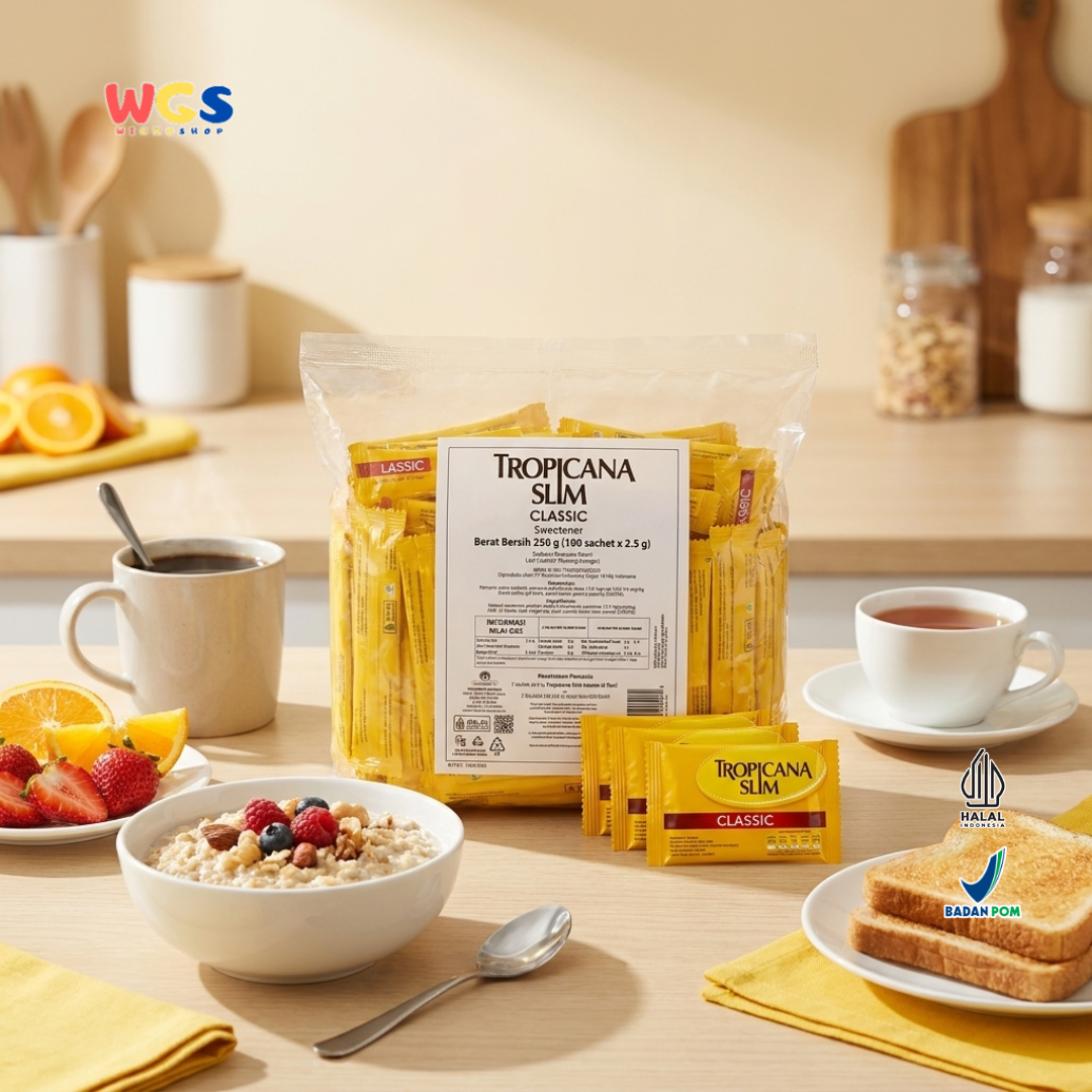 Tropicana Slim Classic Sweetener 250g (100 Sachet x 2.5g) - Pemanis Pengganti Gula Kopi Teh Minuman Dapur